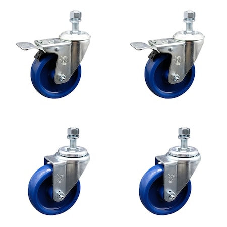Service Caster 4 Inch SS Solid Polyurethane 1/2 Inch Threaded Stem Caster Total Lock Brake, 2PK SCC-SSTSTTL20S414-SPUS-121315-2-S2